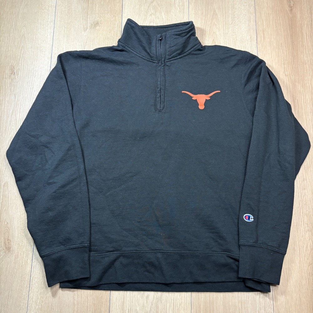 Champion Texas Longhorns Quarter Zip 1/4 Sweatshirt Black Orange Small UT Austin
